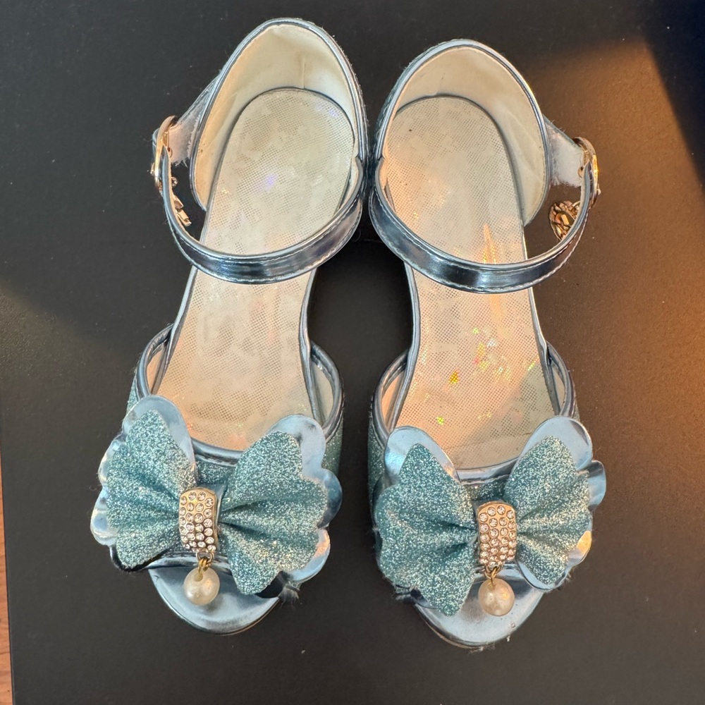 Princess Blue Kids Shoes with Bow Accent